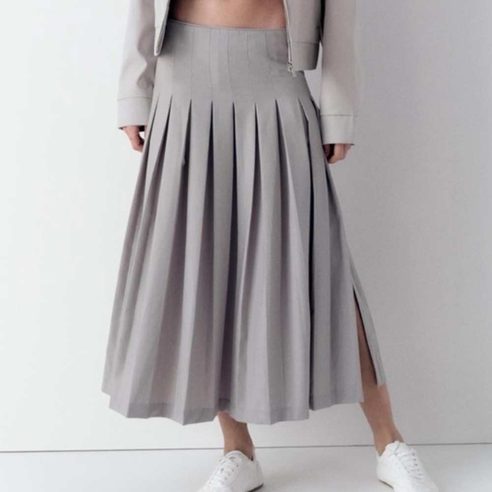 Zara Elegant Gray Pleated Skirt